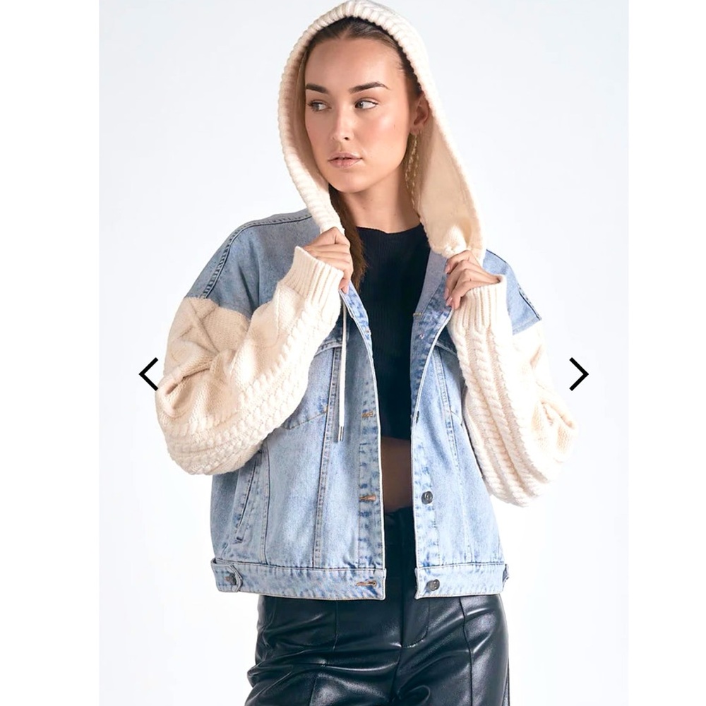 Blank NYC Mixed Denim & Knitted Hooded Jacket Size XL - Picture 3 of 10